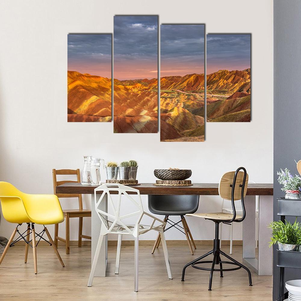 Zhangye China Rainbow Mountains Canvas Wall Art-4 Pop-Gallery Wrap-50" x 32"-Tiaracle