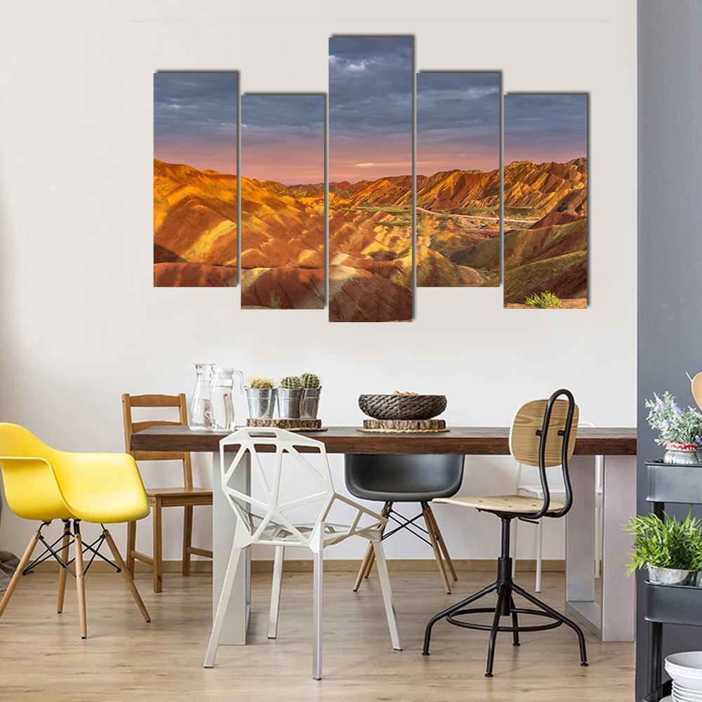 Zhangye China Rainbow Mountains Canvas Wall Art-5 Pop-Gallery Wrap-47" x 32"-Tiaracle