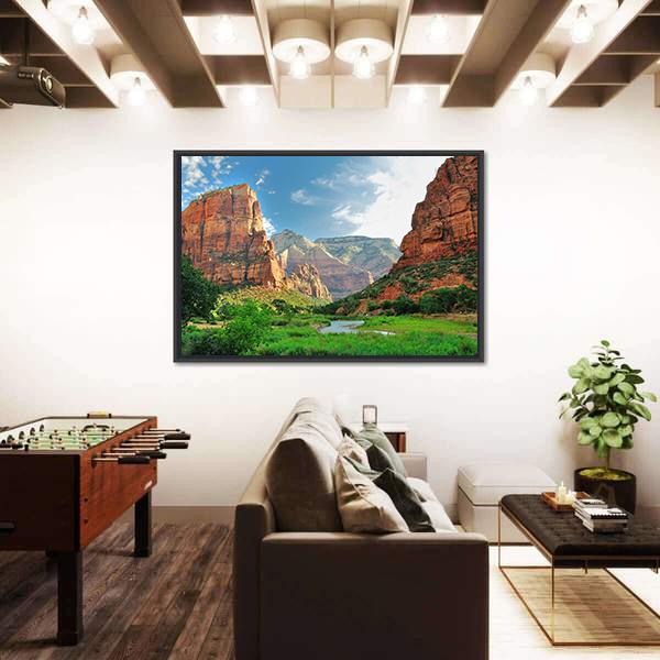 Zion Canyon With The Virgin River Canvas Wall Art-5 Horizontal-Gallery Wrap-22" x 12"-Tiaracle