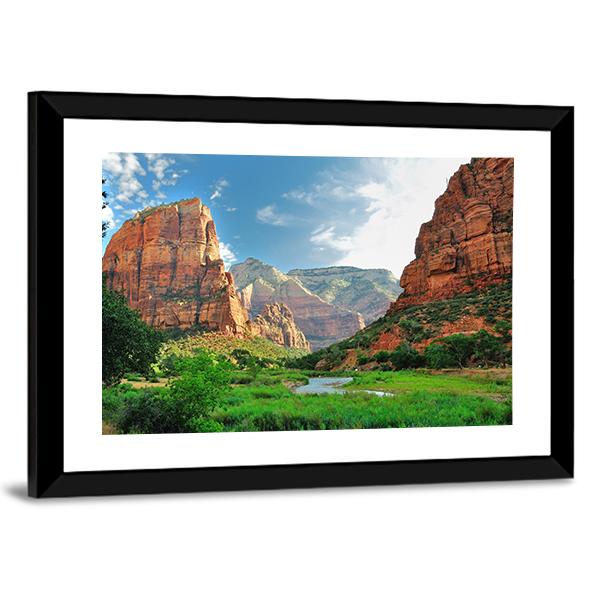 Zion Canyon With The Virgin River Canvas Wall Art-5 Horizontal-Gallery Wrap-22" x 12"-Tiaracle