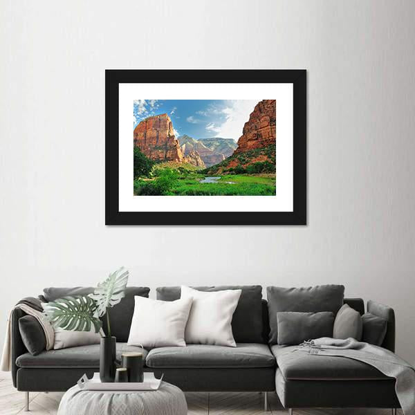 Zion Canyon With The Virgin River Canvas Wall Art-5 Horizontal-Gallery Wrap-22" x 12"-Tiaracle