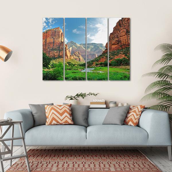 Zion Canyon With The Virgin River Canvas Wall Art-4 Horizontal-Gallery Wrap-34" x 24"-Tiaracle