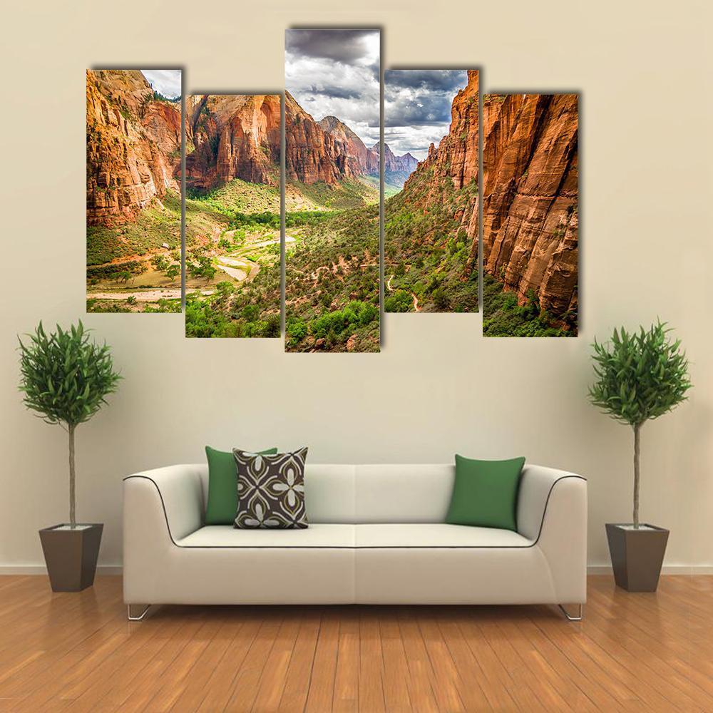 Zion National Park Canvas Wall Art-5 Pop-Gallery Wrap-47&quot; x 32&quot;-Tiaracle