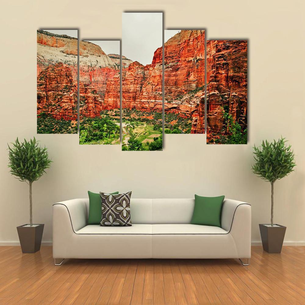 Zion National Park Utah Canvas Wall Art-5 Pop-Gallery Wrap-47" x 32"-Tiaracle