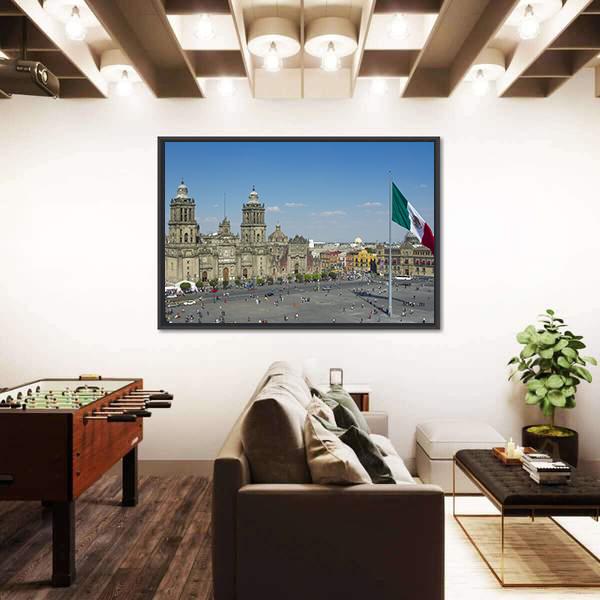 Zocalo In Mexico City Canvas Wall Art-3 Horizontal-Gallery Wrap-25" x 16"-Tiaracle