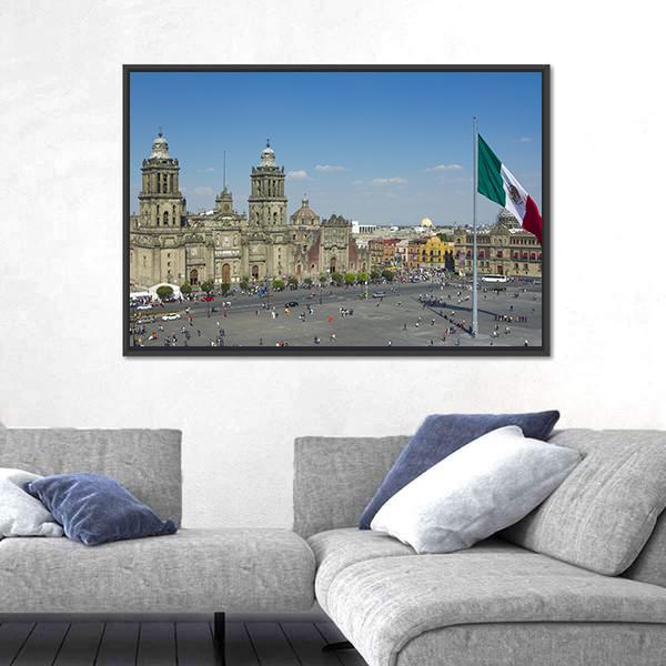 Zocalo In Mexico City Canvas Wall Art-3 Horizontal-Gallery Wrap-25" x 16"-Tiaracle