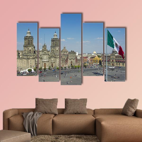 Zocalo In Mexico City Canvas Wall Art-5 Pop-Gallery Wrap-47" x 32"-Tiaracle