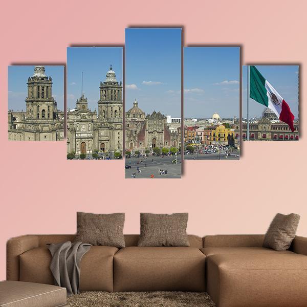 Zocalo In Mexico City Canvas Wall Art-5 Star-Gallery Wrap-62" x 32"-Tiaracle