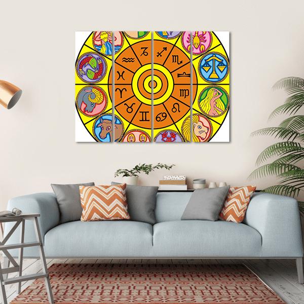 Zodiac Clock Canvas Wall Art-4 Horizontal-Gallery Wrap-34" x 24"-Tiaracle
