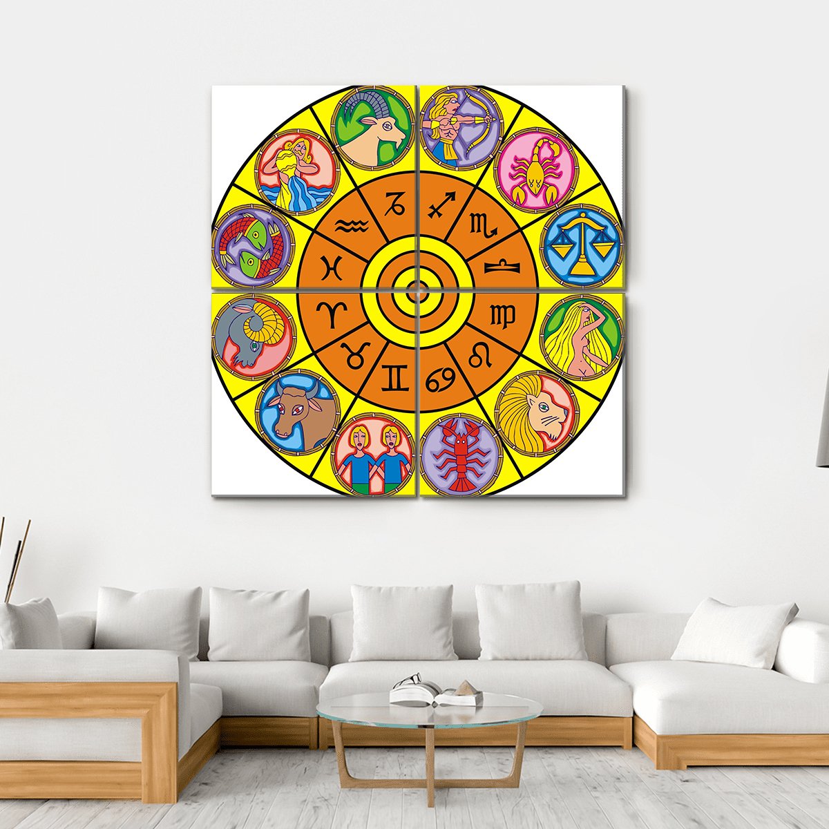 Zodiac Clock Canvas Wall Art-4 Square-Gallery Wrap-17" x 17"-Tiaracle