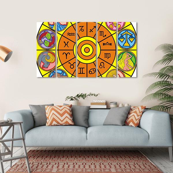 Zodiac Clock Canvas Wall Art-5 Horizontal-Gallery Wrap-22" x 12"-Tiaracle
