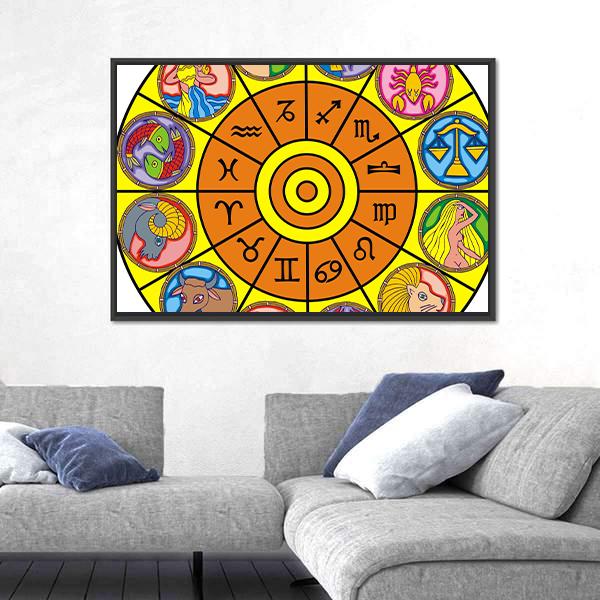 Zodiac Clock Canvas Wall Art-5 Horizontal-Gallery Wrap-22" x 12"-Tiaracle