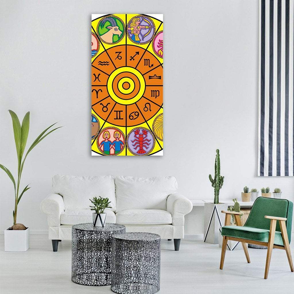 Zodiac Clock Vertical Canvas Wall Art-1 Vertical-Gallery Wrap-12" x 24"-Tiaracle