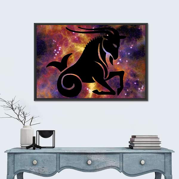Zodiac Symbol Of Capricorn Canvas Wall Art-1 Piece-Floating Frame-24" x 16"-Tiaracle