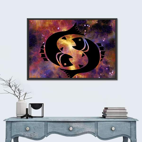 Zodiac Symbol Of Pisces Canvas Wall Art-1 Piece-Floating Frame-24" x 16"-Tiaracle
