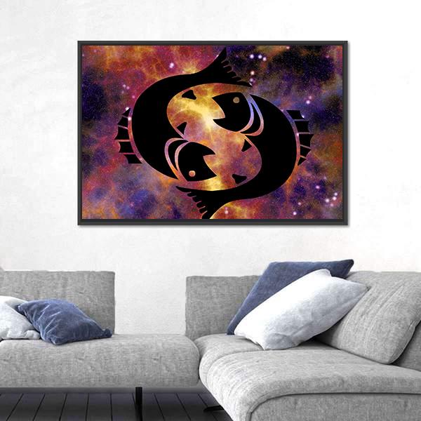 Zodiac Symbol Of Pisces Canvas Wall Art-5 Horizontal-Gallery Wrap-22" x 12"-Tiaracle