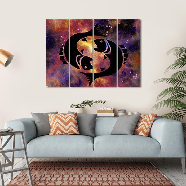 Zodiac Symbol Of Pisces Canvas Wall Art-4 Horizontal-Gallery Wrap-34" x 24"-Tiaracle