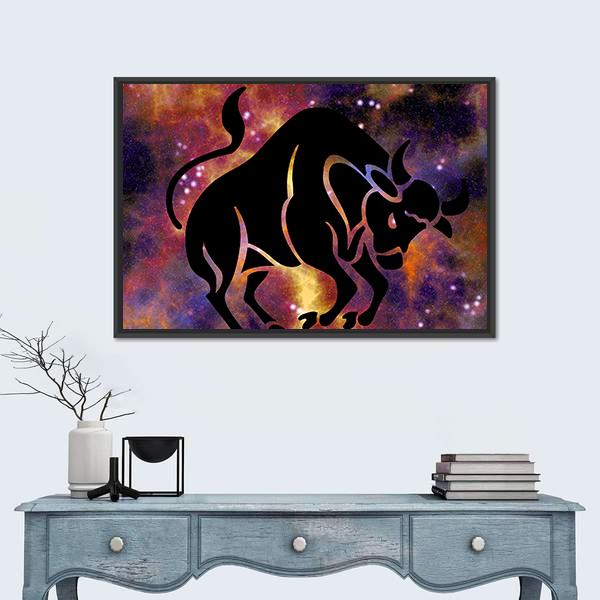 Zodiac Symbol Of Taurus Canvas Wall Art-1 Piece-Floating Frame-24" x 16"-Tiaracle