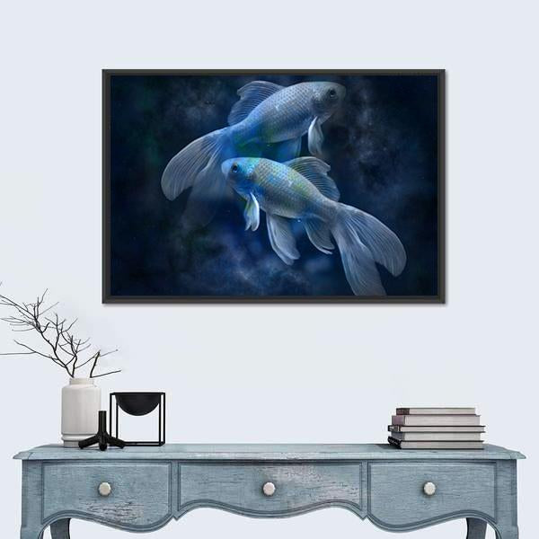 Zodiacal Sign Of Pisces Canvas Wall Art-1 Piece-Floating Frame-24" x 16"-Tiaracle