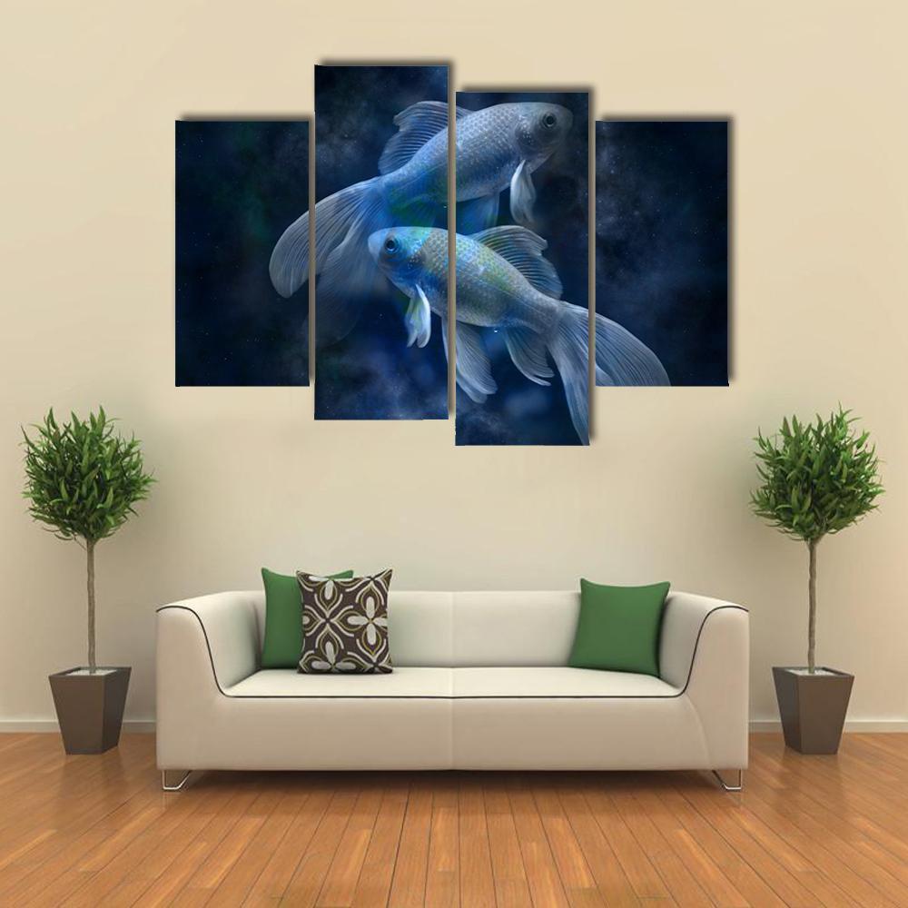 Zodiacal Sign Of Pisces Canvas Wall Art-4 Pop-Gallery Wrap-34" x 20"-Tiaracle