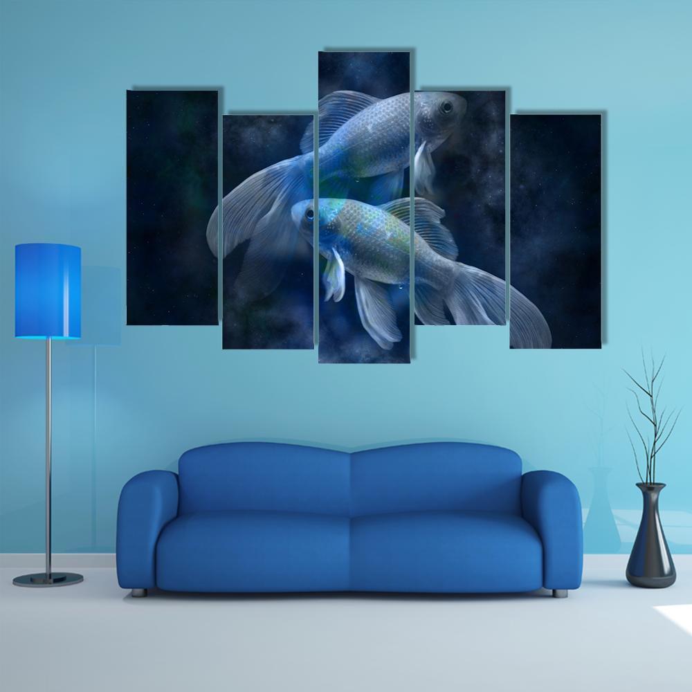 Zodiacal Sign Of Pisces Canvas Wall Art-5 Pop-Gallery Wrap-32" x 21"-Tiaracle