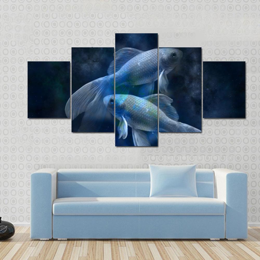 Zodiacal Sign Of Pisces Canvas Wall Art-5 Star-Gallery Wrap-42" x 21"-Tiaracle