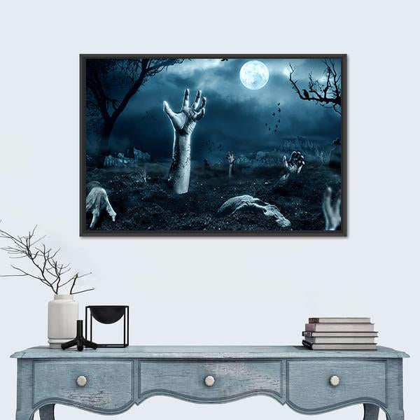 Zombie Hand Out Of His Grave Canvas Wall Art-1 Piece-Floating Frame-24" x 16"-Tiaracle