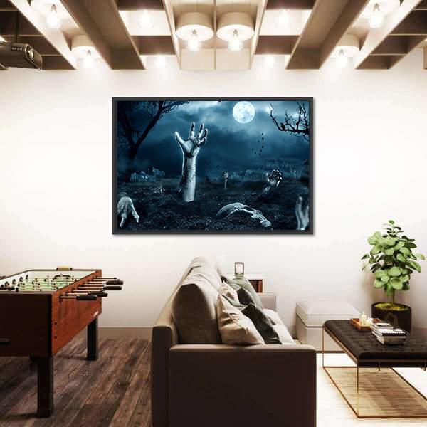 Zombie Hand Out Of His Grave Canvas Wall Art-5 Horizontal-Gallery Wrap-22" x 12"-Tiaracle