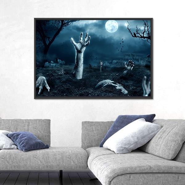 Zombie Hand Out Of His Grave Canvas Wall Art-3 Horizontal-Gallery Wrap-25" x 16"-Tiaracle