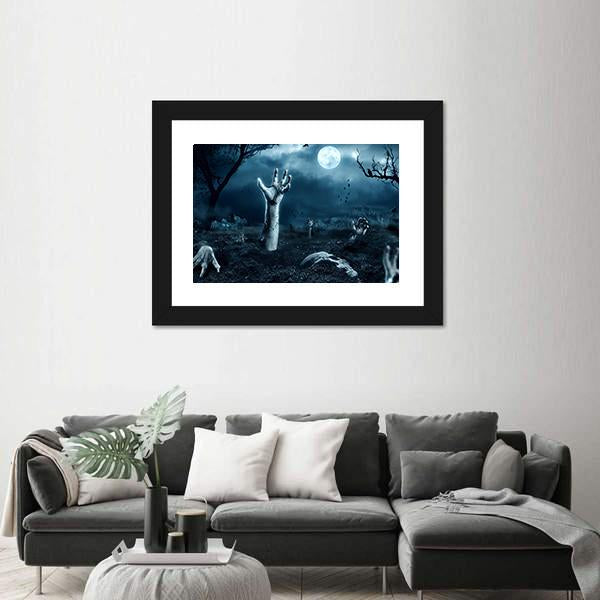 Zombie Hand Out Of His Grave Canvas Wall Art-5 Horizontal-Gallery Wrap-22" x 12"-Tiaracle