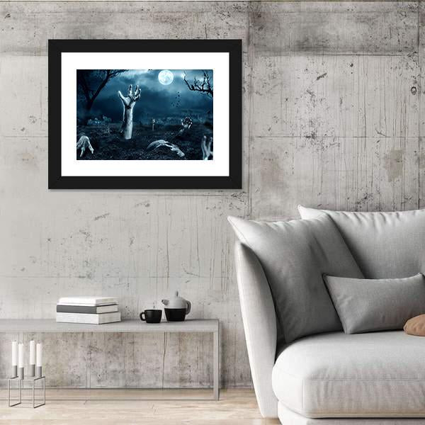 Zombie Hand Out Of His Grave Canvas Wall Art-5 Horizontal-Gallery Wrap-22" x 12"-Tiaracle