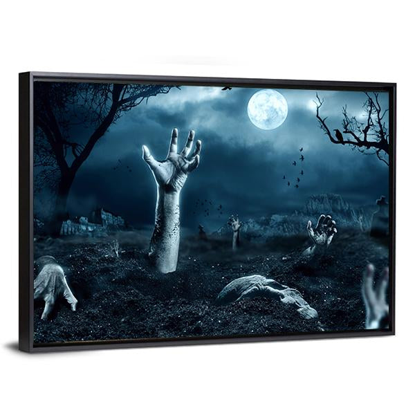 Zombie Hand Out Of His Grave Canvas Wall Art-5 Horizontal-Gallery Wrap-22" x 12"-Tiaracle