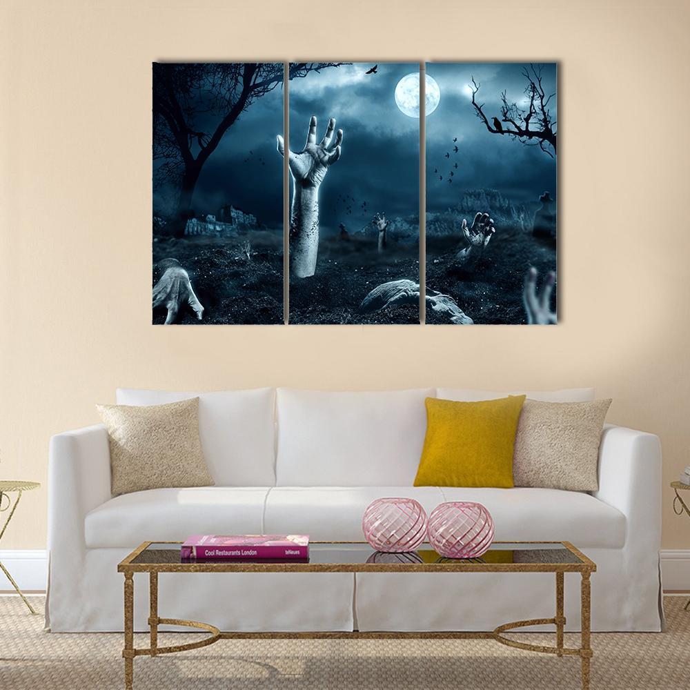 Zombie Hand Out Of His Grave Canvas Wall Art-3 Horizontal-Gallery Wrap-37" x 24"-Tiaracle