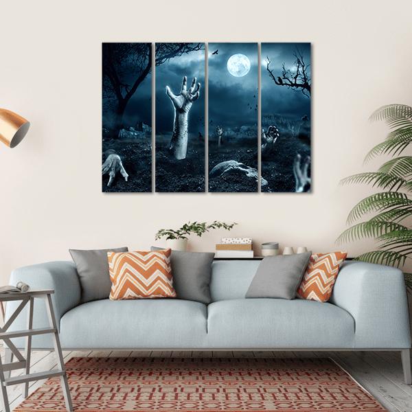 Zombie Hand Out Of His Grave Canvas Wall Art-4 Horizontal-Gallery Wrap-34" x 24"-Tiaracle