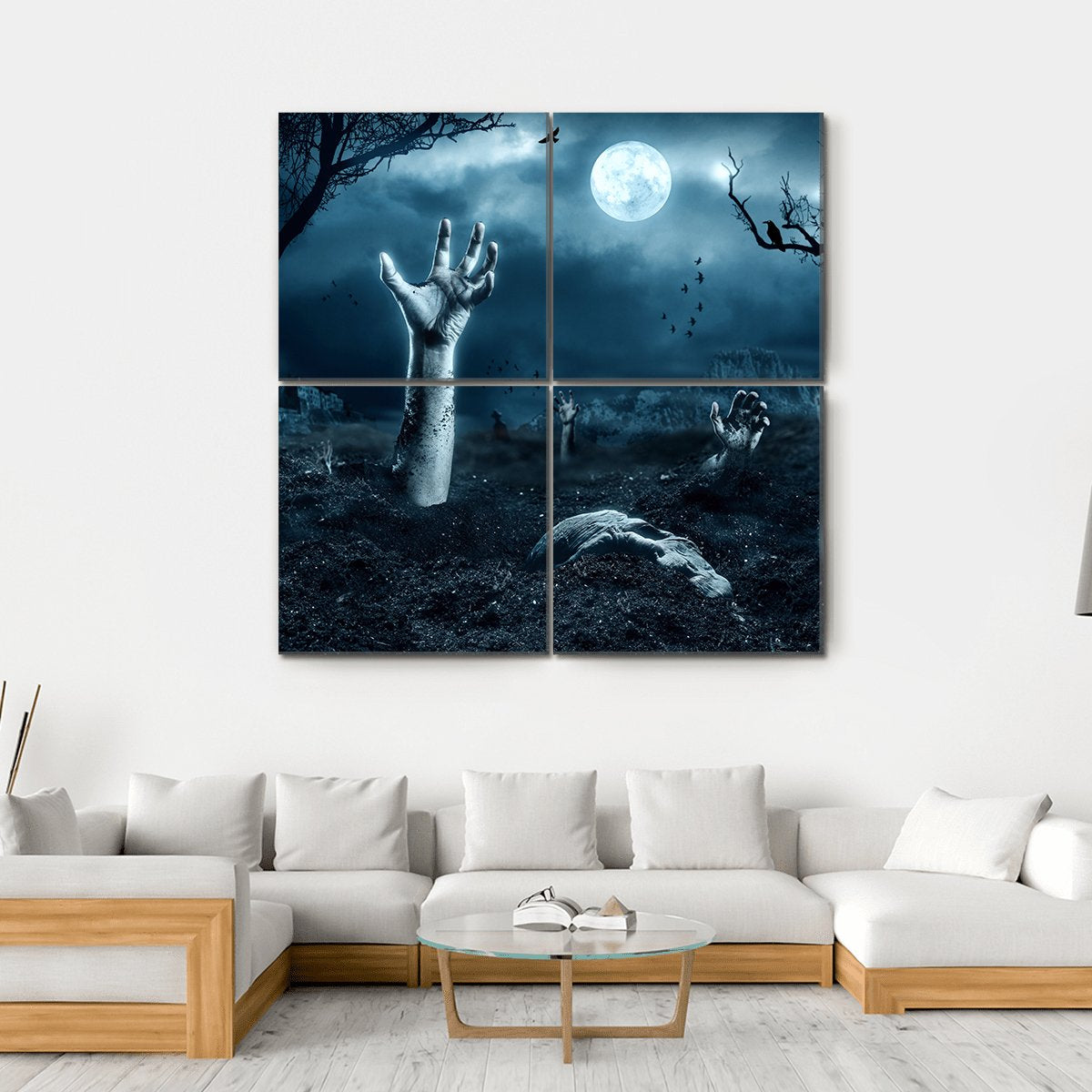 Zombie Hand Out Of His Grave Canvas Wall Art-4 Square-Gallery Wrap-17" x 17"-Tiaracle