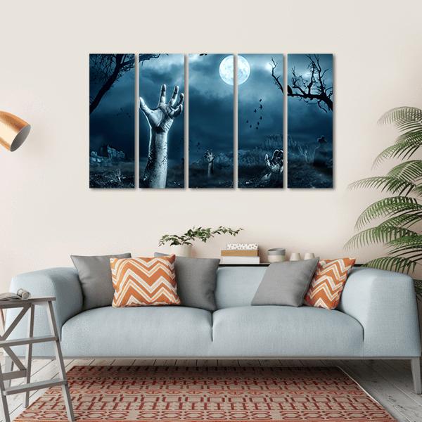 Zombie Hand Out Of His Grave Canvas Wall Art-5 Horizontal-Gallery Wrap-22" x 12"-Tiaracle