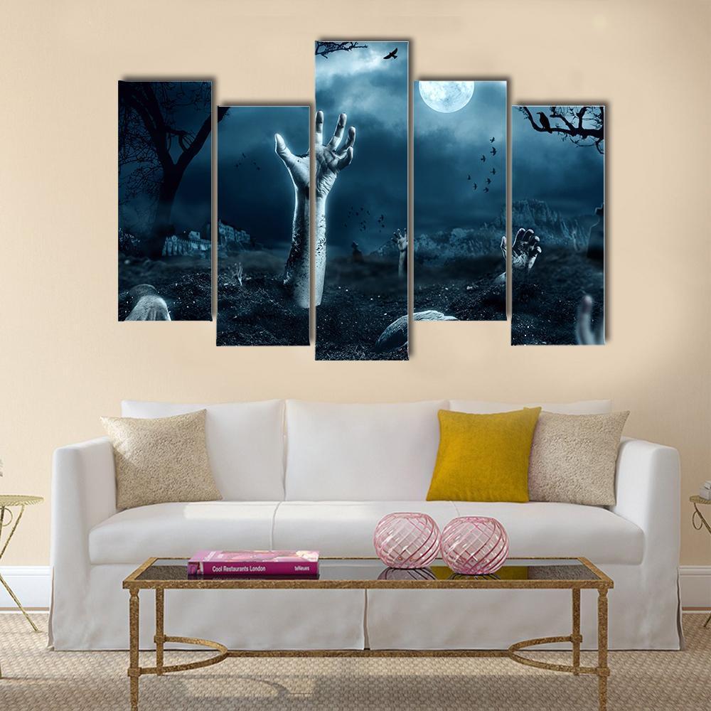 Zombie Hand Out Of His Grave Canvas Wall Art-1 Piece-Gallery Wrap-48" x 32"-Tiaracle