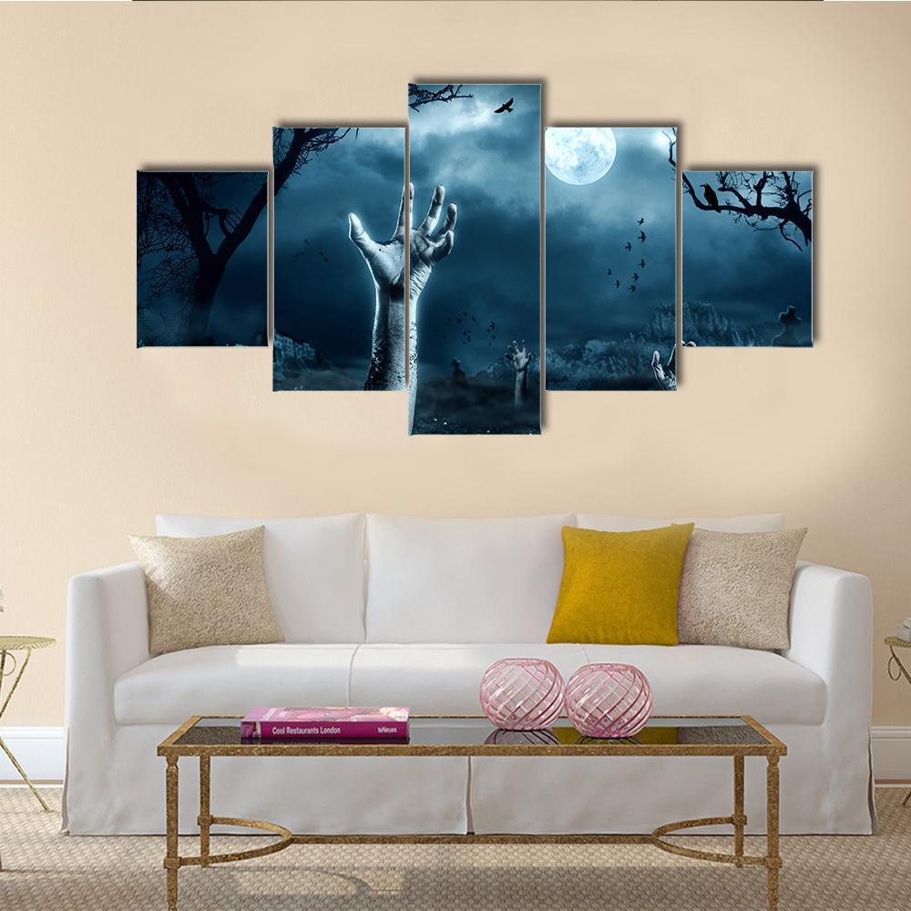 Zombie Hand Out Of His Grave Canvas Wall Art-5 Star-Gallery Wrap-62" x 32"-Tiaracle