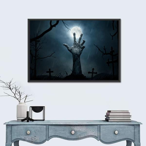 Zombie Hand Rising Canvas Wall Art-1 Piece-Floating Frame-24" x 16"-Tiaracle