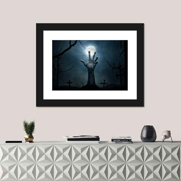 Zombie Hand Rising Canvas Wall Art-1 Piece-Framed Print-20" x 16"-Tiaracle