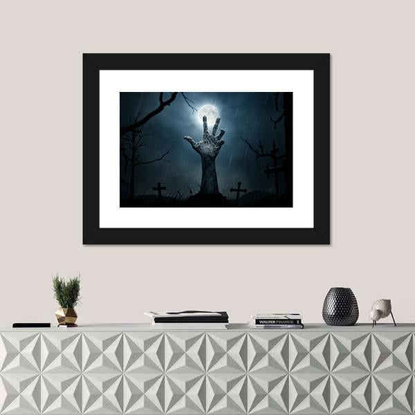 Zombie Hand Rising Canvas Wall Art-1 Piece-Framed Print-20" x 16"-Tiaracle