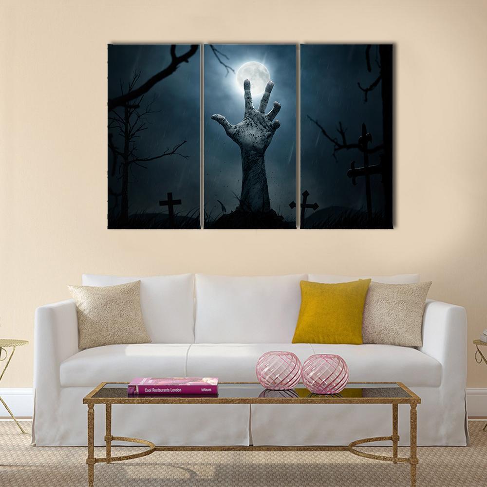 Zombie Hand Rising Canvas Wall Art-3 Horizontal-Gallery Wrap-37" x 24"-Tiaracle