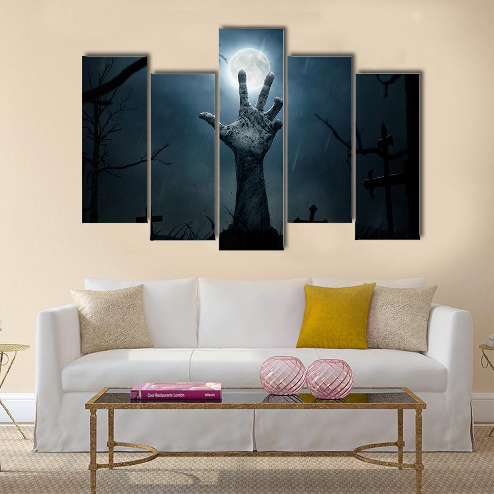 Zombie Hand Rising Canvas Wall Art-5 Pop-Gallery Wrap-47" x 32"-Tiaracle