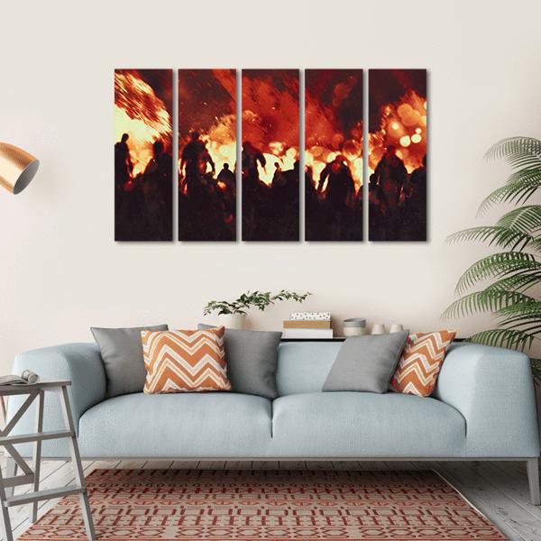 Zombie Walking In Fire Flames Canvas Wall Art-5 Horizontal-Gallery Wrap-22" x 12"-Tiaracle
