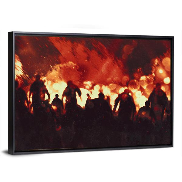 Zombie Walking In Fire Flames Canvas Wall Art-3 Horizontal-Gallery Wrap-25" x 16"-Tiaracle