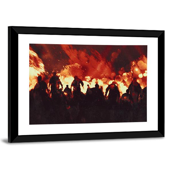 Zombie Walking In Fire Flames Canvas Wall Art-3 Horizontal-Gallery Wrap-25" x 16"-Tiaracle