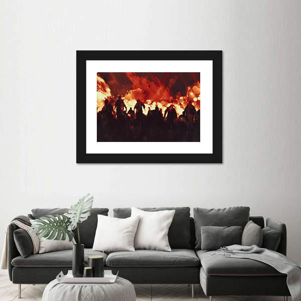 Zombie Walking In Fire Flames Canvas Wall Art-5 Horizontal-Gallery Wrap-22" x 12"-Tiaracle