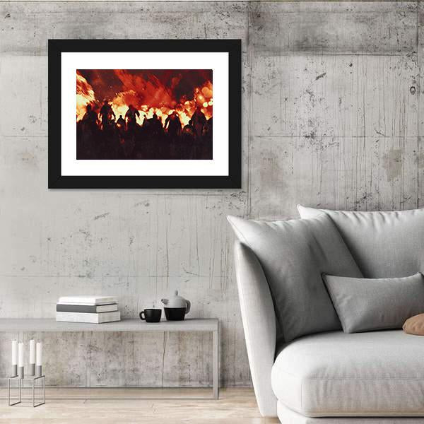 Zombie Walking In Fire Flames Canvas Wall Art-5 Horizontal-Gallery Wrap-22" x 12"-Tiaracle