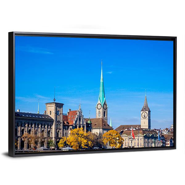 Zurich City Center Canvas Wall Art-3 Horizontal-Gallery Wrap-25" x 16"-Tiaracle
