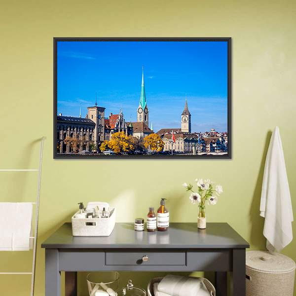 Zurich City Center Canvas Wall Art-1 Piece-Floating Frame-24" x 16"-Tiaracle